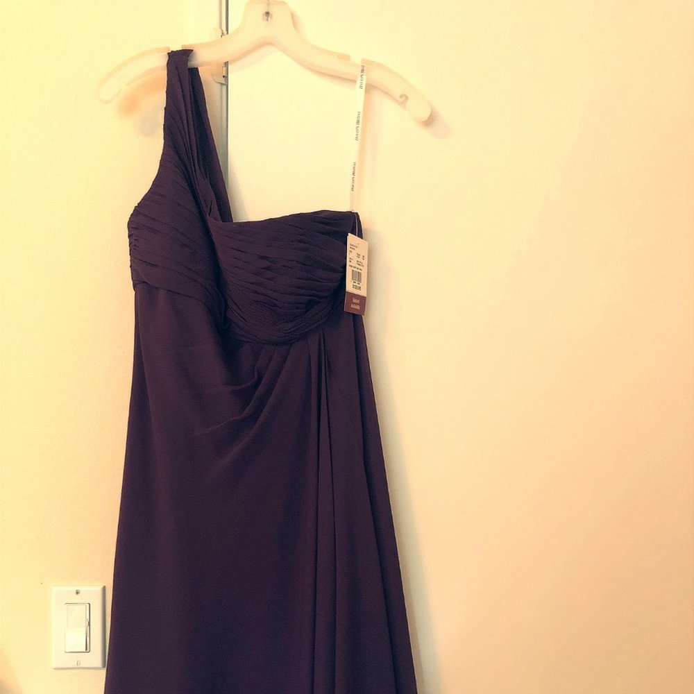 David's Bridal Short One Shoulder Dress-Plum (8)